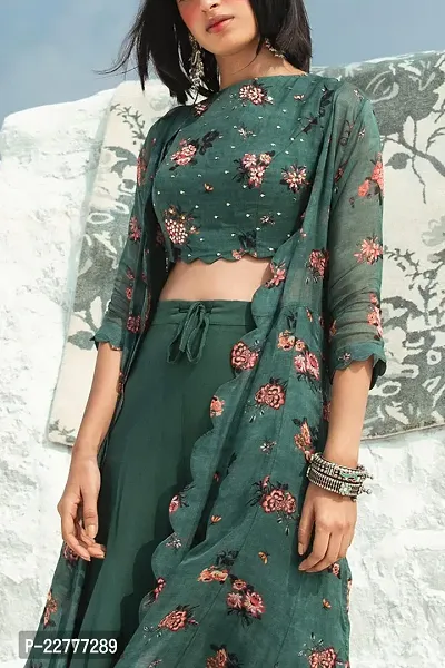 Green Kurti Printed Jacket And Pant Set-thumb3