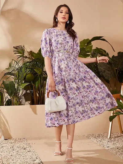 Solid Georgette Fit And Flare Midi Dresses