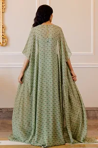 Stylish Green Printed Georgette Gown With Jacket For Women-thumb2