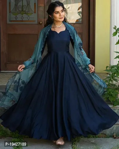 Midnight Blue Upada Gown With Dupatta-thumb0