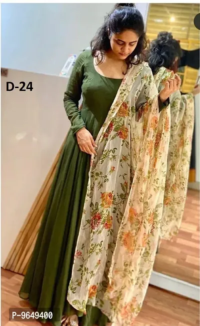 Trendy Women Muslin Ethnic Gown with Dupatta-thumb0