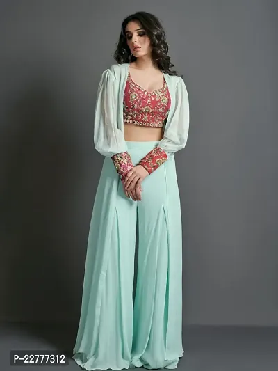 Crop Kurti With Palazzo And Shrug Set For Wedding