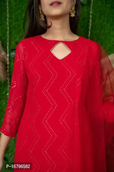 Beautiful Red Georgette Kurta, Bottom and Dupatta Set For Women-thumb4