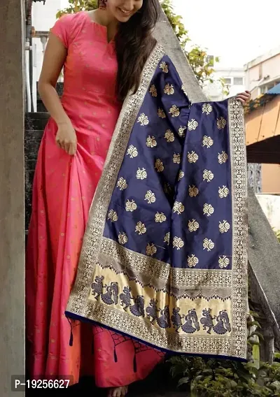 Elegant Pink Self Design Taffeta Silk Gown with Dupatta Set For Women