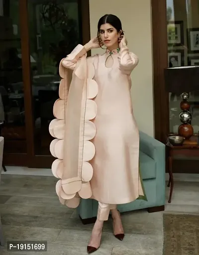 Elegant Woven Design Taffeta Silk Kurta with Pant And Dupatta Set For Women