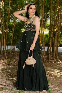 Beautiful Green Embroidered Chanderi Silk Kurta, Bottom and Dupatta Set For Women-thumb2