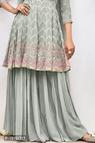 Elegant Woven Design Georgette Kurta with Sharara And Dupatta Set For Women-thumb3