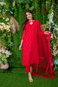 Beautiful Red Dyed/ Washed Georgette Kurta, Bottom and Dupatta Set For Women-thumb3