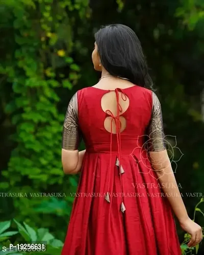 Elegant Red Jacquard Taffeta Silk Gown For Women-thumb3