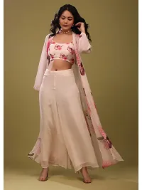 Elegant Floral Print Georgette Top with Bottom And Shrug Set For Women-thumb2