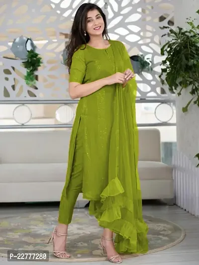Green Yellow Salwar Suit With Naylon Mono Net Dupatta-thumb4