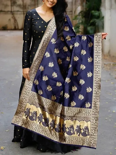 Designer Multicolored Taffeta Silk Gown with Dupatta
