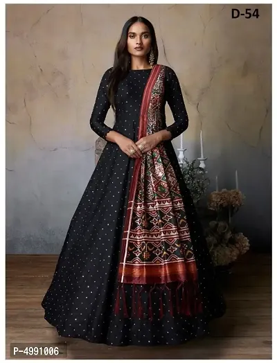 Black Designer Gown With Digital Print Dupatta-thumb0