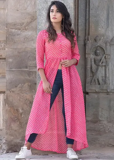 Long Bandhani Printed Front Slit Long Kurti