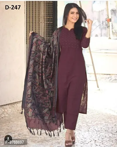 Trendy Women Cotton Kurta, Pant with Dupatta-thumb0