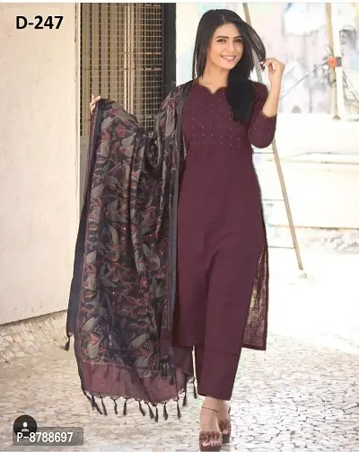 Trendy Women Cotton Kurta, Pant with Dupatta