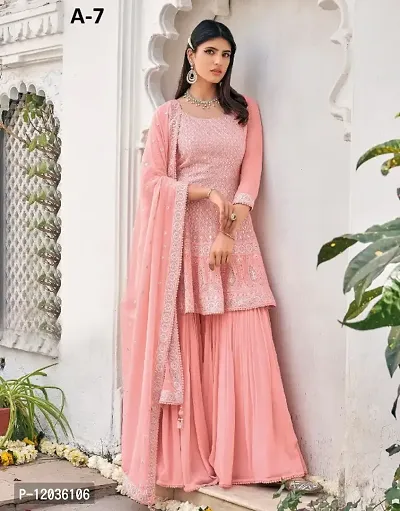 Pink Georgette Embroidered Kurtas For Women-thumb0