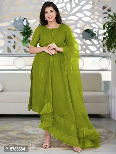 Green Cotton Woven Design Kurtas For Women-thumb0