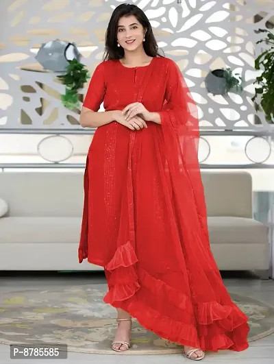 Red Cotton Woven Design Kurtas For Women-thumb0