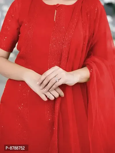 Red Cotton Embroidered Kurtas For Women-thumb2