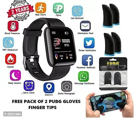 Free Pubg Gloves with Smartwatch ID 116 Model Smart fitness Tracker with Blood Pressure ,Heat beat ,Sleep Monitoring Features and Step count Touch screen Square Dial watch Unisex for Boys and Girls-thumb0