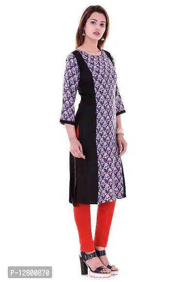 Vaidiki Blue Color Floral Printed Rayon Designer Straight Long Kurti for women-thumb4