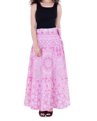 VAIDIKI Women's Cotton Floral Printed Wrap Around Long Skirt (Free Size)