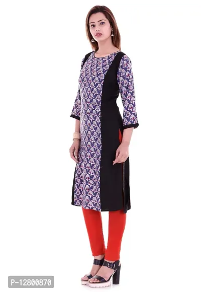 Vaidiki Blue Color Floral Printed Rayon Designer Straight Long Kurti for women-thumb3