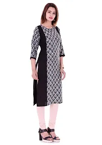 Vaidiki Black Color Floral Printed Rayon Designer Straight Long Kurta Casual Kurti for Ladies-thumb3