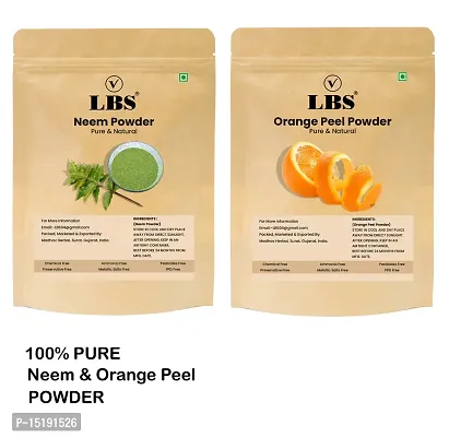 LBS Neem + Orange Peel Powder Combo, Anit Acne Face Pack, Skin Whitening  Hair Care, 100% Natural (100gm + 100gm, 2 Pouches)-thumb0