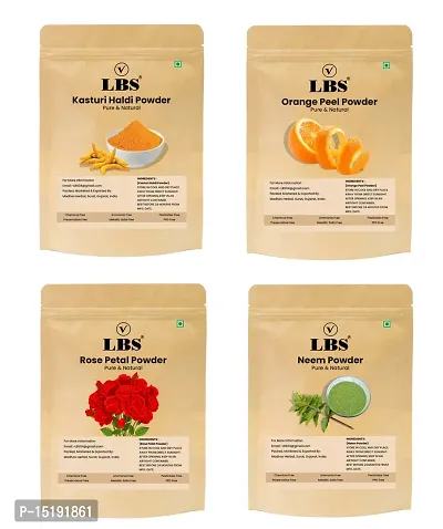 LBS Rose Petal Powder, Orange Peel Powder, Neem Leaf Powder And Kasturi Turmeric Powder for Face and Skin Care (100gm Each Packet)