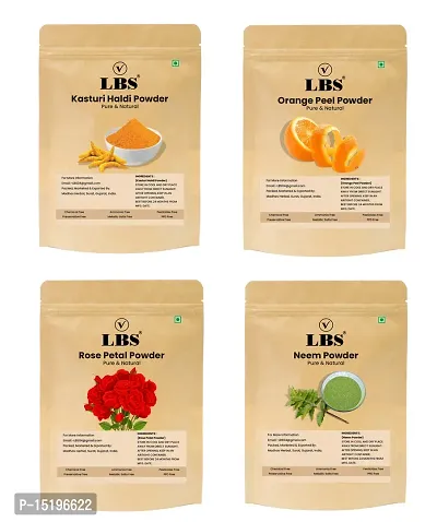 LBS Rose Petal Powder, Orange Peel Powder, Neem Leaf Powder And Kasturi Turmeric Powder for Face and Skin Care (100gm Each Packet)