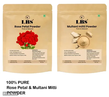 LBS 100% Natural Mitti Powder  Rose Petals Powder - Combo Pack (100 Grams Each)