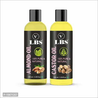 LBS 100% Pure  Natural Almond Oil  Castor Oil (Cold Pressed) for Skin and Hair Hair Oil- Remove pimples, acne and cure any fungal infection from skin -Hair Growth Oil,Hair Fall Oil-thumb0