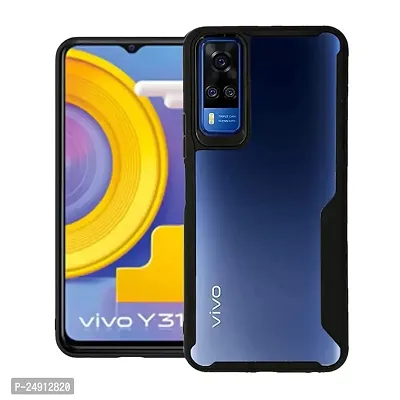 Imperium Vivo Y31 Shockproof Bumper Crystal Clear Back Cover | 360 Degree Protection TPU+PC | Camera Protection | Acrylic Transparent Back Cover for Vivo Y31- Black.