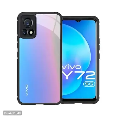 Imperium Vivo Y72 5G Shockproof Bumper Crystal Clear Back Cover | 360 Degree Protection TPU+PC | Camera Protection | Acrylic Transparent Back Cover for Vivo Y72 5G- Black.-thumb0