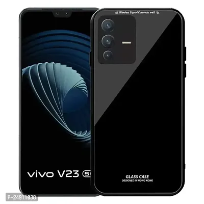 Imperium Toughened Glossy Hybrid Back Case for Vivo V23 5G (Tempered Glass Back Panel + TPU Frame) Compatible for Vivo V23 5G - Black.