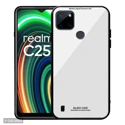 Imperium Toughened Glossy Hybrid Back Case for Realme C25Y (Tempered Glass Back Panel + TPU Frame) Compatible for Realme C25Y - White-thumb0