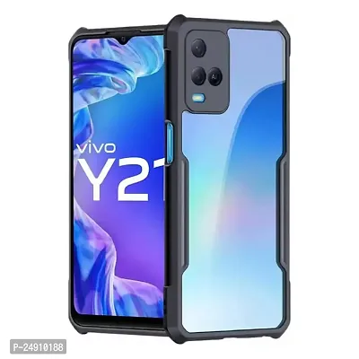 Imperium Vivo Y21e Shockproof Bumper Crystal Clear Back Cover | 360 Degree Protection TPU+PC | Camera Protection | Acrylic Transparent Back Cover for Vivo Y21e- Black.-thumb0