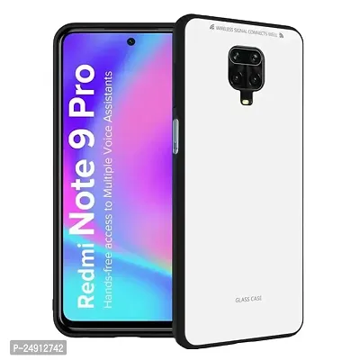 Imperium Toughened Glossy Hybrid Back Case for Redmi Note 9 Pro (Tempered Glass Back Panel + TPU Frame) Compatible for Redmi Note 9 Pro - White.