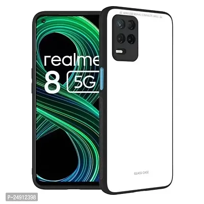 Imperium Toughened Glossy Hybrid Back Case for Realme 8 5G (Tempered Glass Back Panel + TPU Frame) Compatible for Realme 8 5G - White