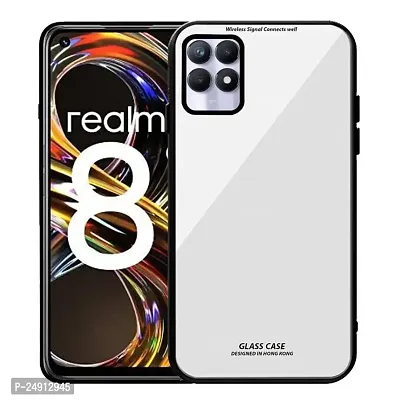 Imperium Toughened Glossy Hybrid Back Case for Realme 8i (Tempered Glass Back Panel + TPU Frame) Compatible for Realme 8i - White-thumb0