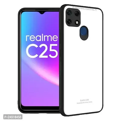 Imperium Toughened Glossy Hybrid Back Case for Realme C25 (Tempered Glass Back Panel + TPU Frame) Compatible for Realme C25 - White