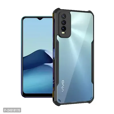 Imperium Vivo Y20i Shockproof Bumper Crystal Clear Back Cover | 360 Degree Protection TPU+PC | Camera Protection | Acrylic Transparent Back Cover for Vivo Y20i- Black.-thumb0