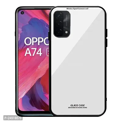 Imperium Toughened Glossy Hybrid Back Case for Oppo A74 (Tempered Glass Back Panel + TPU Frame) Compatible for Oppo A74 - White-thumb0