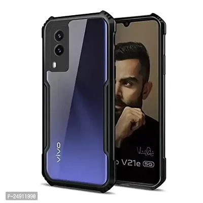 Imperium Vivo V21e Shockproof Bumper Crystal Clear Back Cover | 360 Degree Protection TPU+PC | Camera Protection | Acrylic Transparent Back Cover for Vivo V21e- Black.-thumb0