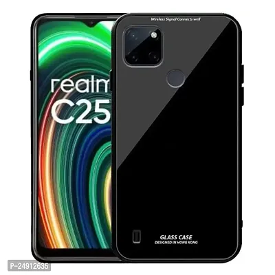 Imperium Toughened Glossy Hybrid Back Case for Realme C25Y (Tempered Glass Back Panel + TPU Frame) Compatible for Realme C25Y - Black-thumb0