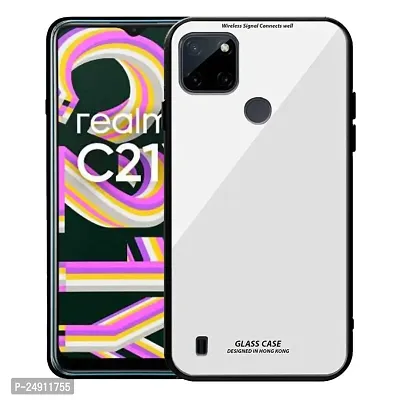 Imperium Toughened Glossy Hybrid Back Case for Realme C21Y (Tempered Glass Back Panel + TPU Frame) Compatible for Realme C21Y - White