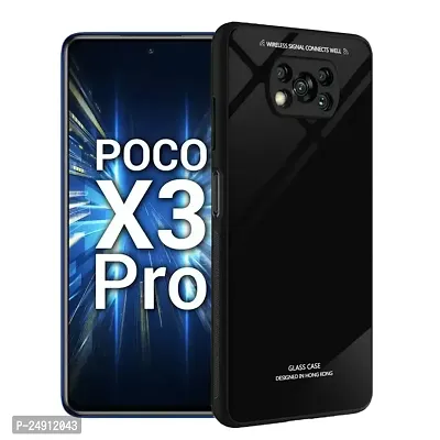 Imperium Toughened Glossy Hybrid Back Case for Poco X3 Pro (Tempered Glass Back Panel + TPU Frame) Compatible for Poco X3 Pro - Black-thumb0