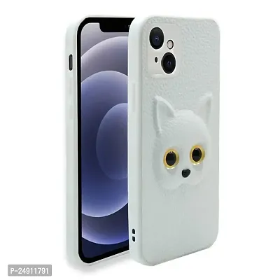 Imperium 3D Cat (Faux Leather Finish) Case Cover for Apple iPhone 13 Mini (White)